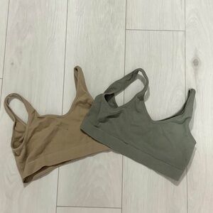Set of Two “Shirt” Bras in Tan and Green